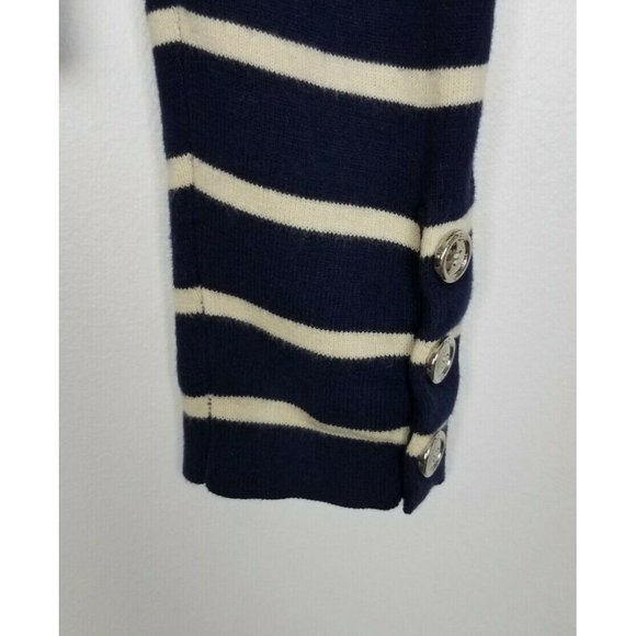 Prich Sz. 160/84A/XS Navy & Ivory Stripe 4 Button V Neck Cardigan Silver Buttons - Picture 7 of 7